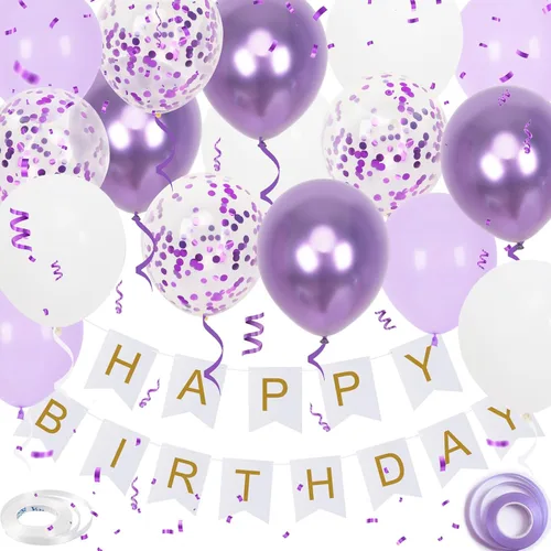 Miniatura 11 de Cartel de feliz cumpleaños, decoración de cumpleaños de oro rosa, 16 globos de 12 pulgadas con 2 cintas para decoración de fiesta de niña y mujer