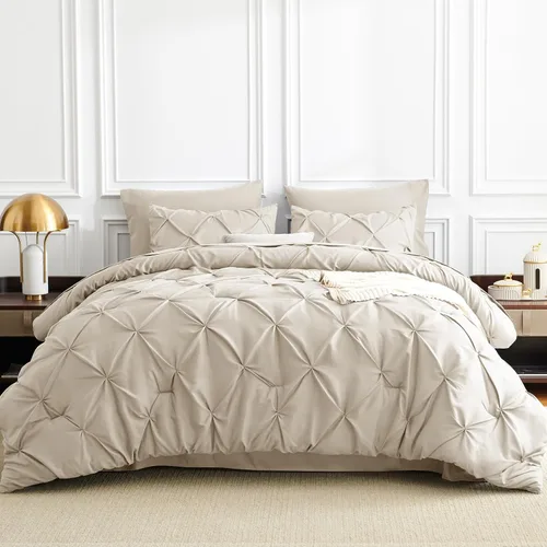 Miniatura 9 de CozyLux - Juego de edredón tamaño individual con sábanas Beige, 5 piezas, ropa de cama en una bolsa con pinzas, juego de cama tamaño individual