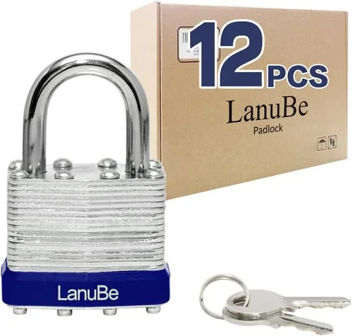 Miniatura 18 de LanuBe Candado laminado con llave, 1-9/16 pulgadas (40 mm), candados con llave iguales, grillete normal, aro de plástico azul marcado, paquete de 2
