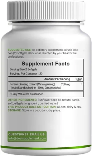 Miniatura 6 de Extracto de raíz de ginseng panax rojo coreano, 7,500 mg en porción, 240 cápsulas blandas - 150 mg de ginsenósidos activos