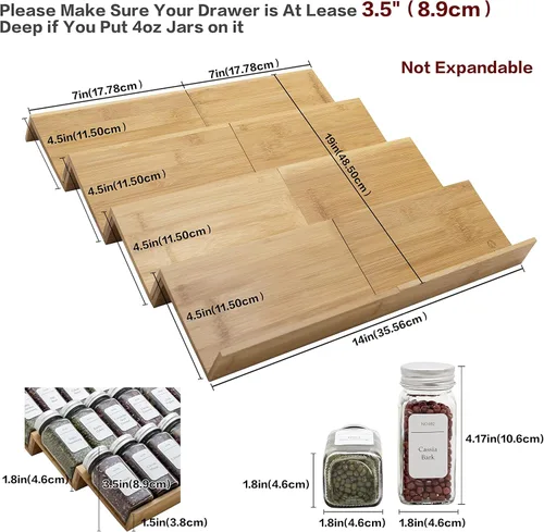 Miniatura 3 de Bamboo Spice Rack Drawer Organizer - 8 Pieces Set- 7" Wide Per Piece - Combine Pieces Into 14" Wide Rack (7" or 14")