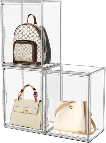 Attelite Organizador de almacenamiento de bolsas y bolsos de plástico para armario, vitrina de acrílico transparente con puerta magnética para