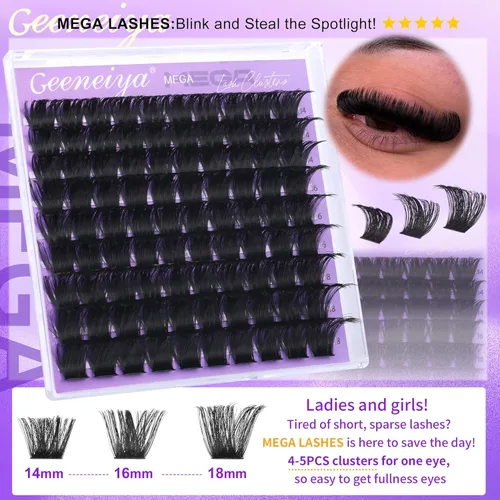 Miniatura 3 de Geeneiya Kit de racimos de pestañas de 5 estilos, extensiones de racimos de pestañas de volumen/mega/completo/inferior con adhesivo de pestañas