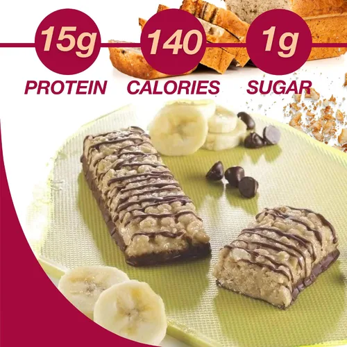 Miniatura 3 de ProtiDIET Barra de proteína de pan de plátano, aperitivos bajos en azúcar y alto contenido de proteínas para adultos, barras de reemplazo de comidas