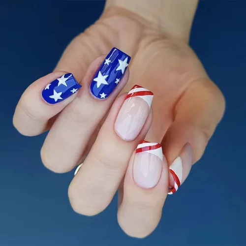 Miniatura 10 de Uñas largas a presión, uñas postizas cuadradas de punta francesa, uñas acrílicas, punta de ataúd, uñas adhesivas de cobertura completa, uñas