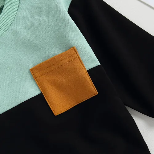 Miniatura 5 de Conjunto de ropa de otoño e invierno para bebé niño pequeño, sudadera de manga larga con colores contrastantes, pantalones elásticos para recién