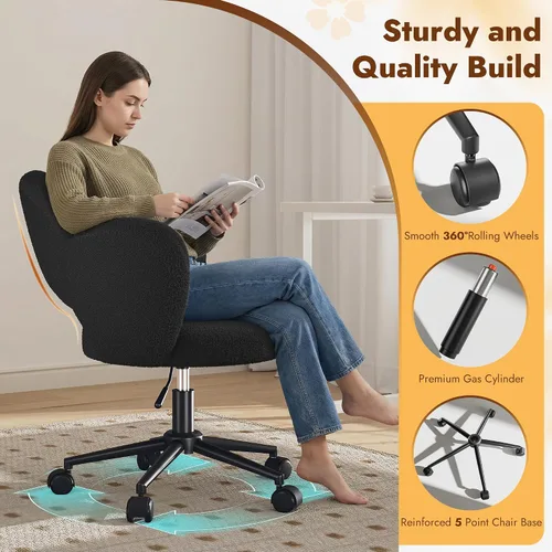 Miniatura 7 de Homkdom - Silla de escritorio con ruedas, 3.94 pulgadas de grosor, cómoda silla de tocador de pétalos, silla giratoria sin brazos con respaldo