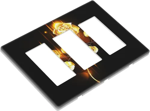 Miniatura 516 de Cubiertas de placa de pared de 3 gang con interruptor de luz de triple palanca, en negro y dorado con esplendor de oro rosa, estampado floral