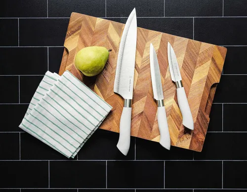 Miniatura 9 de DURA LIVING EcoCut - Juego de cuchillos de cocina de 5 piezas, cuchillas de acero inoxidable de alto carbono, asas ergonómicas sostenibles, Gris