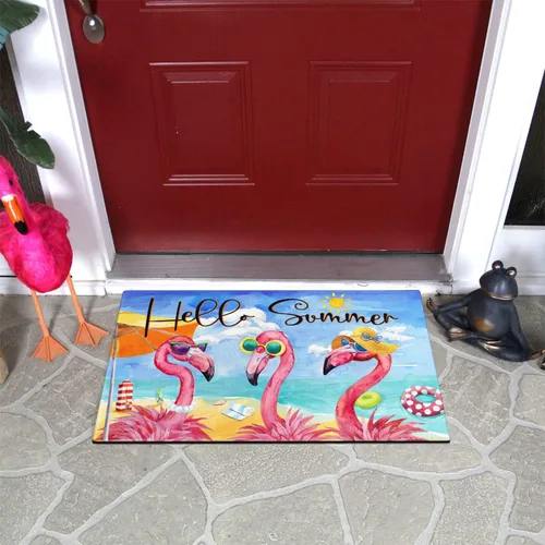 Miniatura 4 de Tapete de verano para puerta de playa, tropical, para interiores y exteriores, antideslizante, con flamenco, entrada, porche, puerta de bienvenida