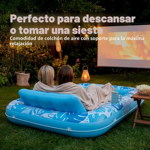 Miniatura 7 de Flotador inflable para piscina de bronceado Sloosh, 85" x 57" Flotadores de piscina extra grandes para adultos con almohada, 4 en 1 balsa de baño
