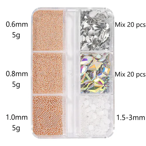 Miniatura 3 de Dijes 3D para arte de uñas, oro rosa, cuentas de micro caviar, diamantes de imitación para uñas acrílicas, tamaño mixto, diamantes de imitación AB
