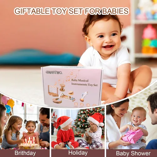 Miniatura 7 de Instrumentos musicales Montessori para bebés, juguetes musicales de percusión de madera y xilófono para niños pequeños, juguetes sensoriales