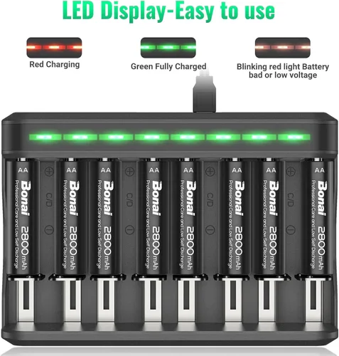Miniatura 6 de BONAI Baterías recargables AA 2800mAh 8pack con cargador inteligente para AA AAA C D NiMH batería