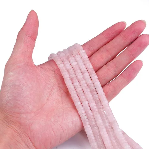 Miniatura 2 de BEADIA Cuentas Espaciadoras de Cuarzo Rosa Natural en Forma de Tapa de Cristal Semipreciosas Sueltas para Hacer Joyas de Encaje 6mmx3mm 38cm Cristal
