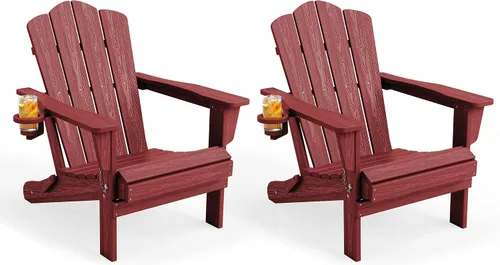 Miniatura 22 de KINGYES Silla plegable Adirondack, sillas de patio HDPE para todo clima, silla de césped con textura de madera para junto a la piscina, patio Aruba