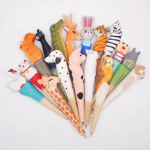 Miniatura 2 de Bolígrafo de gel de animales tallados en madera 100% hecha a mano, jirafa, perro, tigre, unicornio, lindo, material escolar, suministros de oficina