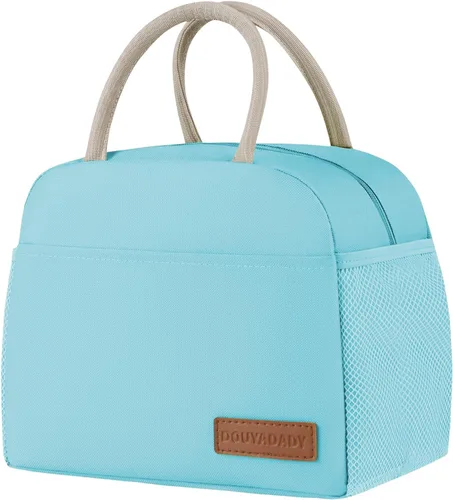 Miniatura 36 de douyadady Bolsa de almuerzo para mujeres/hombres, fiambrera mujeres/hombres (azul bebé+rayas blancas)