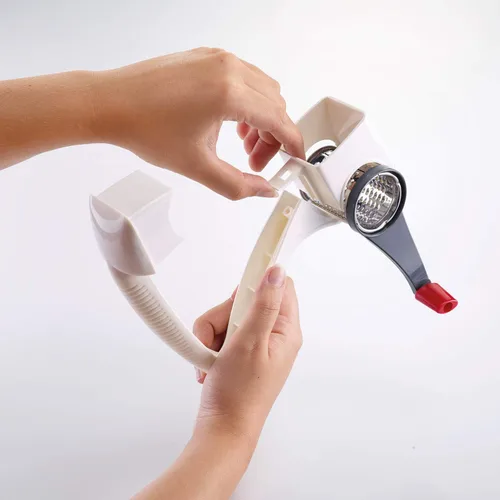 Miniatura 2 de Westmark cortadora, rebanadora, rallador multiuso giratorio de vegetales y queso con 3 tambores de acero inoxidable intercambiables (blanco)
