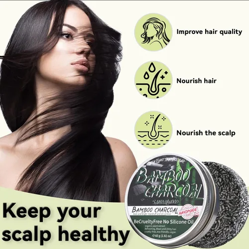 Miniatura 3 de 2 unidades de barra de champú de carbón de bambú para cabello gris, jabón negro para cabello gris, barra de champú y acondicionador natural