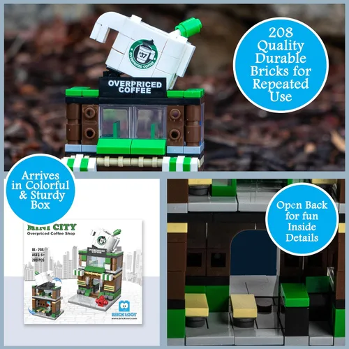 Miniatura 2 de Brick Loot Mini City Coffee Shop Juego de Construcción - 208 piezas, bloques de construcción de juguete, compatible con Lego y las principales