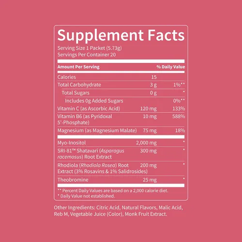 Miniatura 7 de Nello Superbalance Mezcla de bebida de apoyo hormonal, SRI-81 Shatavari, mio-inositol, Rhodiola Rosea, vitamina C, magnesio, teobromina
