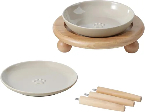 Miniatura 13 de Havniva Platos elevados de cerámica para gatos, cuenco para alimentos y agua con 2 estilos de soporte, juego de cuencos elevados ajustables para 2