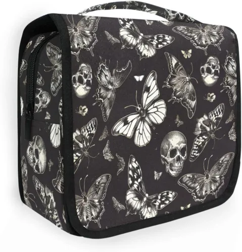 Miniatura 22 de MNSRUU Neceser colgante con diseño de calavera y girasol, bolsa de maquillaje de viaje para artículos de tocador, organizador de artículos