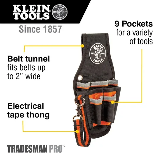 Miniatura 2 de Klein Tools 5240 Bolso para herramientas Tradesman Pro, con 9 bolsillos, cordón adhesivo, bucle de túnel de 2 pulgadas, excelente funda