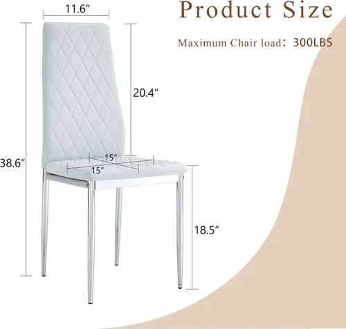 Miniatura 2 de Juego de 8 sillas de comedor modernas, sillas de cocina tapizadas minimalistas con respaldo alto, sillas laterales sin brazos con patas de metal