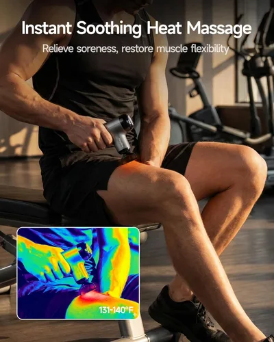 Miniatura 3 de HEYCHY Mini pistola de masaje con calor, pistola de masaje de tejido profundo, masajeador muscular de percusión portátil con 4 cabezales de masaje