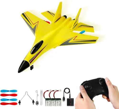 Avión RC, avión planeador, para adolescentes y adultos de 14 años, avión RC de espuma ligera y duradera con giroscopio inteligente/luces LED, 3