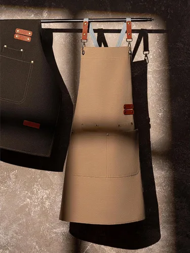 Miniatura 7 de Delantales de chef para hombres y mujeres con bolsillos grandes, lona de algodón, espalda cruzada, ajustable, para cocinar, trabajo, impermeable