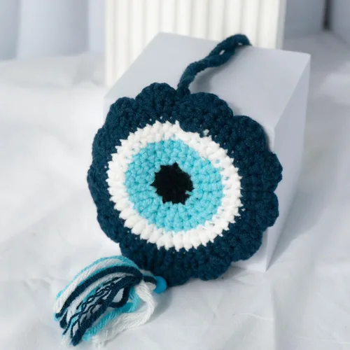 Miniatura 4 de Talataca Adorno de ganchillo para automóvil de ojo malvado – Dije de espejo retrovisor de ojo azul turco hecho a mano, decoración colgante de 4