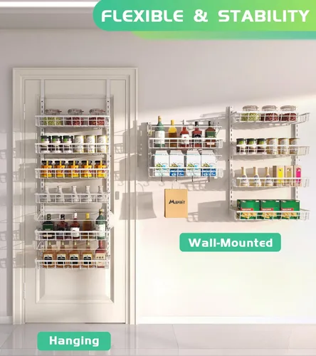 Miniatura 6 de Mefirt Organizador de despensa sobre la puerta, estante de especias de montaje en pared, almacenamiento y organización para colgar en la despensa, 6