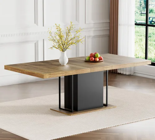 Miniatura 10 de Mesa de comedor extensible de 62.99 a 78.7 pulgadas para 6, 8 y 10, moderna mesa expandible de cocina de madera de granja, mesas de conferencias
