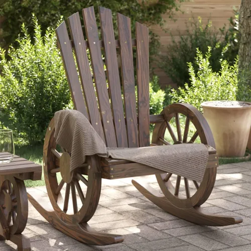 Miniatura 10 de Brown Solid Fir Wood Rocking Adirondack Chair, Ergonomic Design for Patio, Garden, and Balcony Relaxation