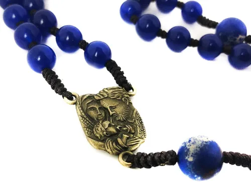 Miniatura 5 de Juego de pulseras de rosario y rosario de cordón de piedra arenisca y jade azul de santa familia - Pulsera de ojo de tigre para hombre - Rosario