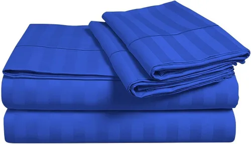 Miniatura 9 de Juego de sábanas y fundas de almohada de 6 piezas, 100% algodón, juego de sábanas de rayas de agua individual incluye 4 fundas de almohada, 1 sábana