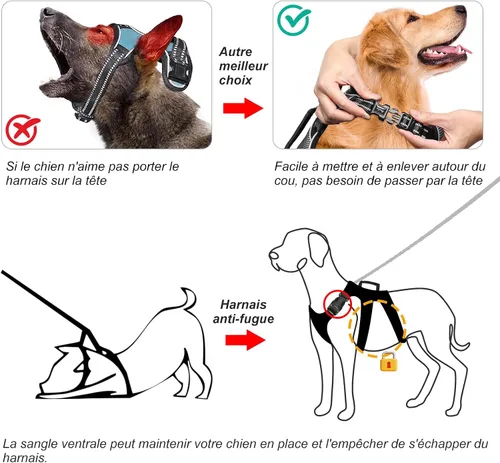 Miniatura 6 de HEELE Arnés para perro, arnés para perro a prueba de escapes, liberación en el cuello, chaleco ajustable reflectante sin tirones con mango duradero