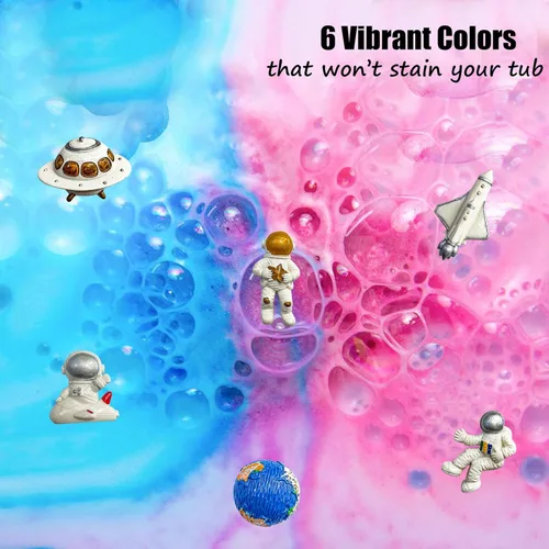 Miniatura 6 de Bombas de baño Galaxy para niños con sorpresa en el interior, bombas de baño de burbujas orgánicas con juguetes educativos del espacio exterior
