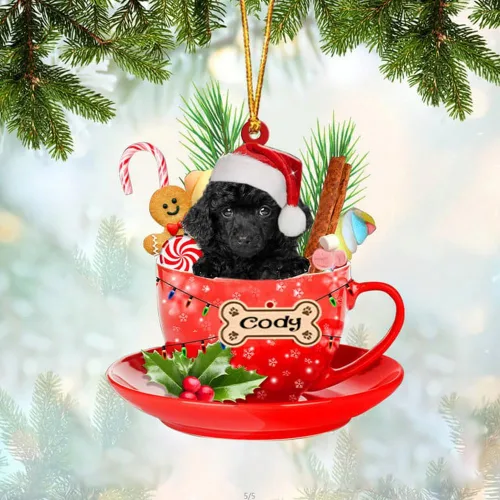Miniatura 26 de NAZENTI Adorno personalizado de Alaskan Malamute en taza roja, adorno de Navidad personalizado para perros amantes de las mascotas, colgante