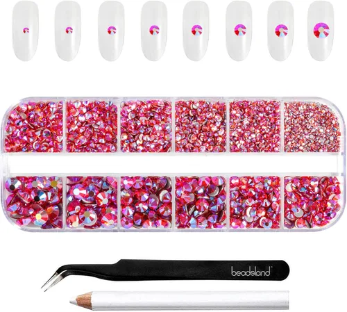 Miniatura 8 de Beadsland Diamantes de imitación para maquillaje, 8 tamaños, 2500 unidades de diamantes de imitación de cristal con parte trasera plana, gemas