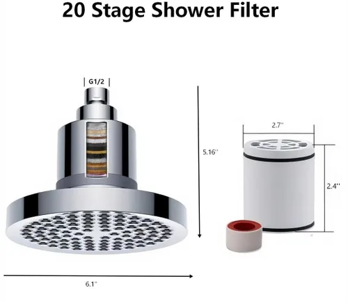 Miniatura 7 de Cabezal de ducha filtrado Cabezal de ducha filtrado - Ducha de lluvia de 6 pulgadas (incluye filtro de 20 etapas) elimina el 99% de cloro