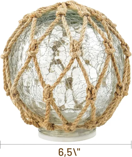 Miniatura 2 de SAILINGSTORY - Flotador de pesca de cristal, lámpara náutica, decoración costera de playa, bola de vidrio agrietado, luz nocturna de 6 pulgadas