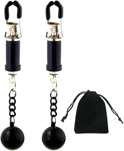 Miniatura 23 de Pinzas para pezón con peso de acero inoxidable con clip de cadena para pezón, bola ajustable, sin perforación, joyería para pezones para adultos