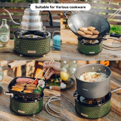 Miniatura 5 de Estufa de gas portátil para acampar con bolsa de almacenamiento y adaptadores de gas, estufa de propano de 5 quemadores para patio al aire libre