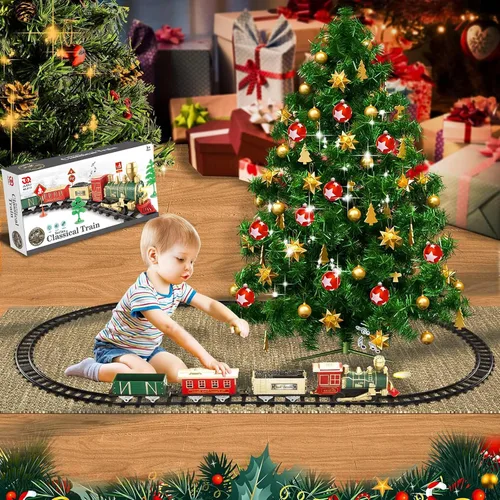 Miniatura 2 de JQ JUQU Juego de tren eléctrico para niños de 3 a 8 años, tren de juguete a pilas con luces y sonidos, 3 autos y 10 pistas para Navidad y juego