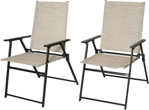 Anmutig Sillas plegables para patio, sillas de comedor portátiles para exteriores, para césped, jardín, patio y porche, juego de 2, color beige