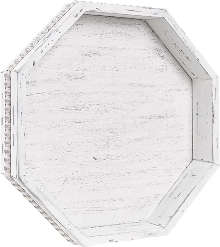 Miniatura 14 de MAONAME Bandeja de Madera para Servir, Bandeja de Madera Estilo Granja con Cuentas, Bandeja Octogonal para Servir Blanca Lavada, Bandeja de Mesa